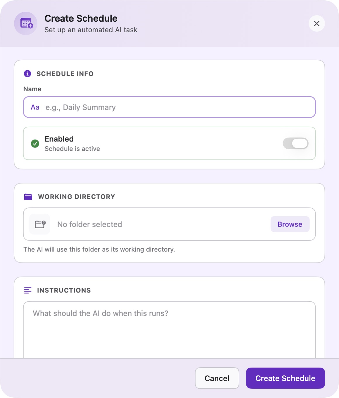 Mellow create schedule screen